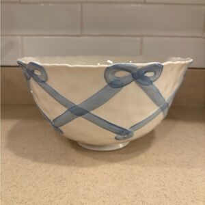 Anthropologie Benedita Bow Ceramic Stoneware Serve Bowl - Blue